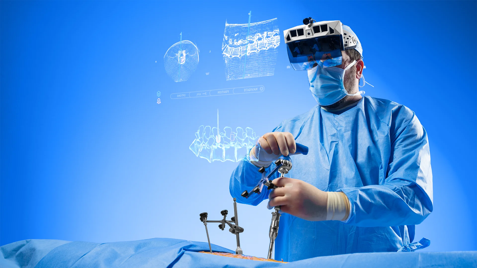 Surgeon wearing ExcelsiusXR with NavAssist guidance